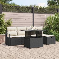 Ensemble de canap&eacute; de jardin avec coussin 6 pcs Noir Poly rotin