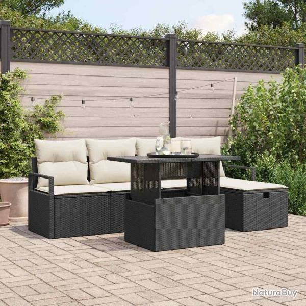 Ensemble de canap� de jardin avec coussin 6 pcs Noir Poly rotin