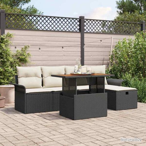 Ensemble de canap� de jardin avec coussin 6 pcs Noir polyrotin