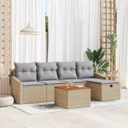 Ensemble de canap&eacute; de jardin avec coussin 6 pcs Beige polyrotin