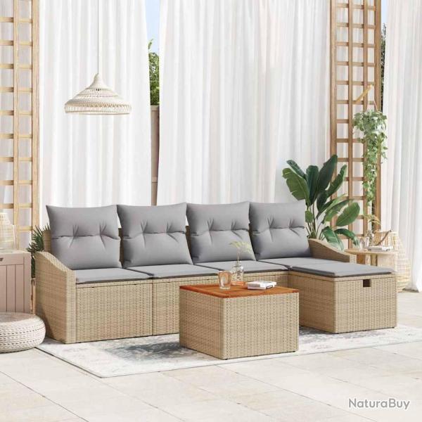 Ensemble de canap� de jardin avec coussin 6 pcs Beige polyrotin