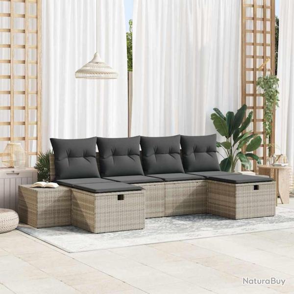 Ensemble de canap� de jardin 6 pcs Gris clair polyrotin