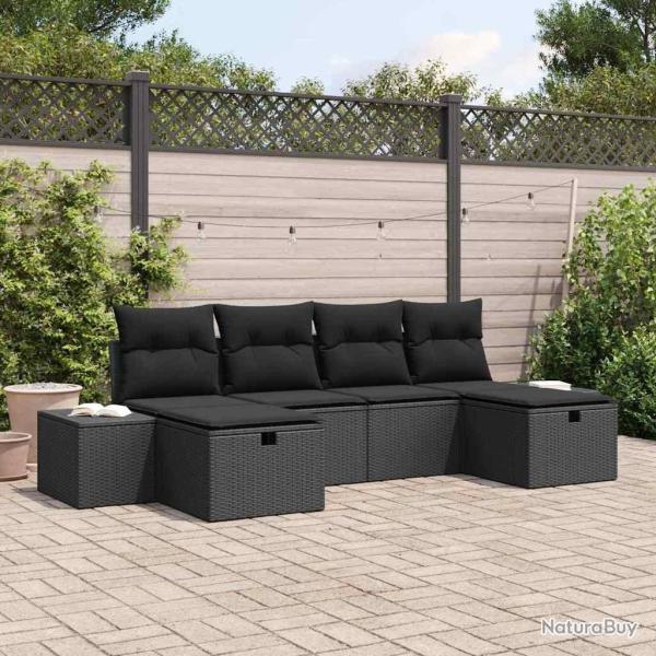 Ensemble de canap� de jardin avec coussin 6 pcs Noir polyrotin