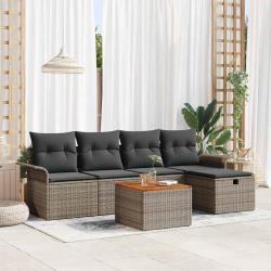 Ensemble de canap&eacute; de jardin avec coussin 6 pcs Gris polyrotin