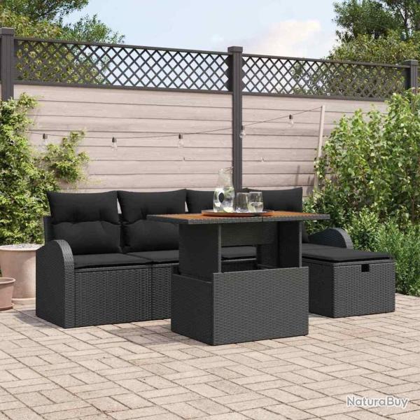 Ensemble de canap� de jardin avec coussin 6 pcs Noir polyrotin