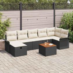 Ensemble de canap&eacute; de jardin avec coussin 8 pcs Noir polyrotin
