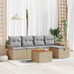 Ensemble de canap&eacute; de jardin avec coussin 6 pcs Beige polyrotin