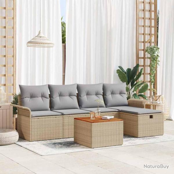 Ensemble de canap� de jardin avec coussin 6 pcs Beige polyrotin
