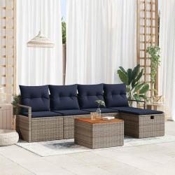 Ensemble de canap&eacute; de jardin avec coussin 6 pcs Gris polyrotin