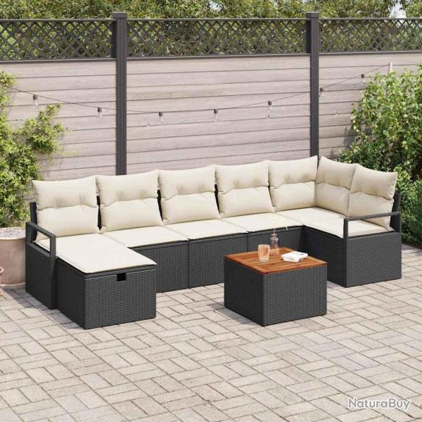 Ensemble de canap� de jardin avec coussin 8 pcs Noir polyrotin