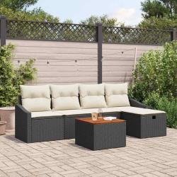Ensemble de canap&eacute; de jardin avec coussin 6 pcs Noir polyrotin