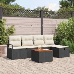 Ensemble de canap&eacute; de jardin avec coussin 6 pcs Noir polyrotin