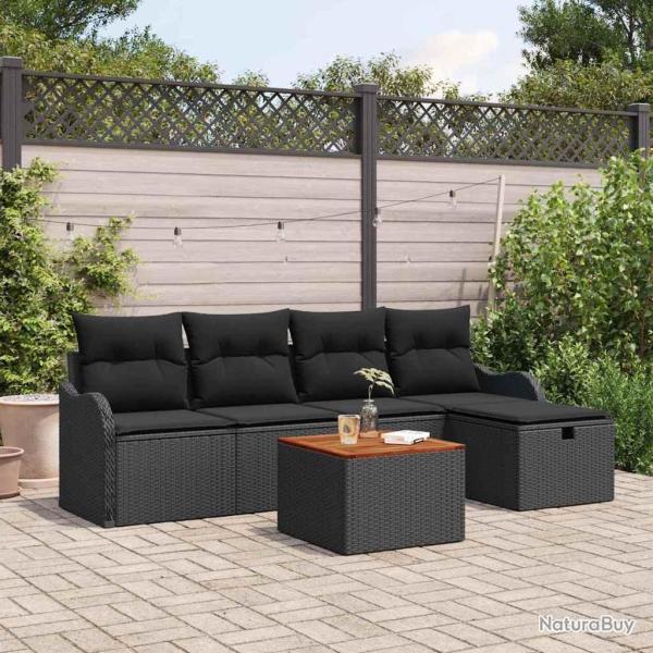 Ensemble de canap� de jardin avec coussin 6 pcs Noir polyrotin