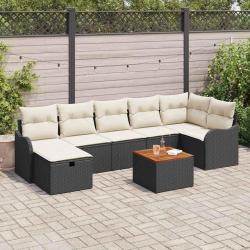 Ensemble de canap&eacute; de jardin avec coussin 8 pcs Noir polyrotin