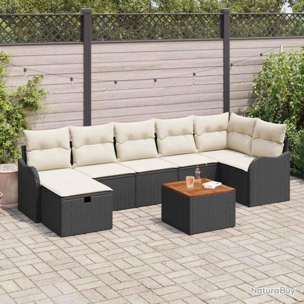 Ensemble de canap� de jardin avec coussin 8 pcs Noir polyrotin