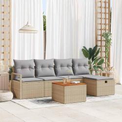Ensemble de canap&eacute; de jardin avec coussin 6 pcs Beige polyrotin