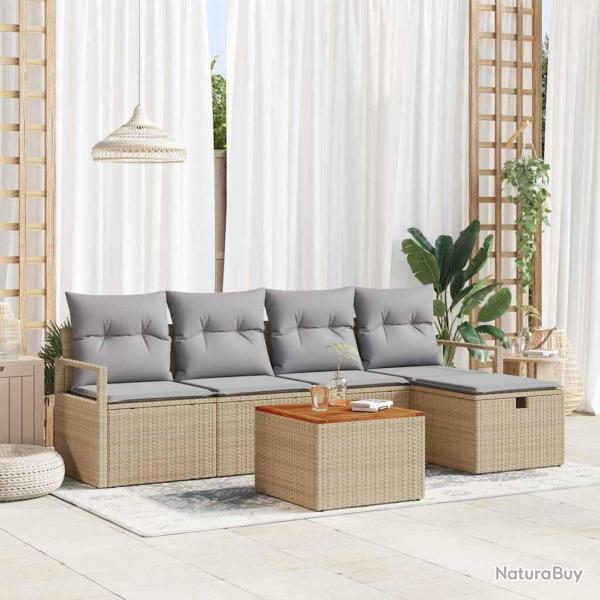 Ensemble de canap� de jardin avec coussin 6 pcs Beige polyrotin