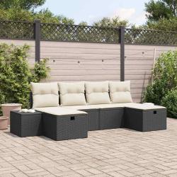 Ensemble de canap&eacute; de jardin avec coussin 6 pcs Noir polyrotin