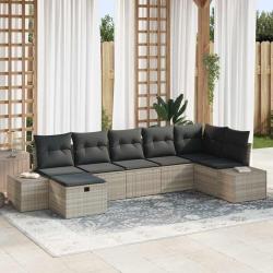 Ensemble de canap&eacute; de jardin 7 pcs Gris clair polyrotin