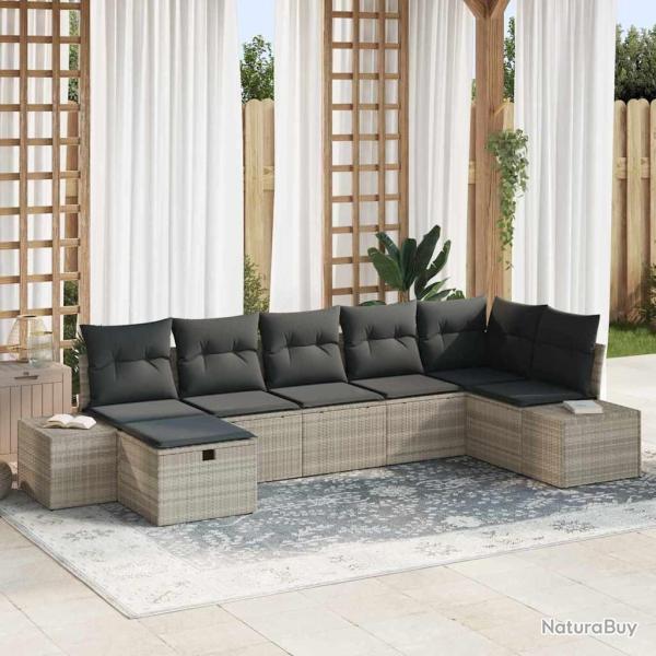 Ensemble de canap� de jardin 7 pcs Gris clair polyrotin