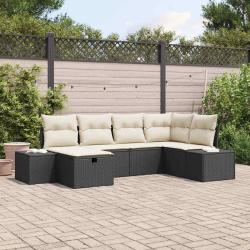 Ensemble de canap&eacute; de jardin avec coussin 6 pcs Noir polyrotin