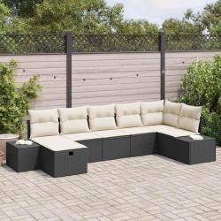 Ensemble de canap&eacute; de jardin avec coussin 7 pcs Noir polyrotin