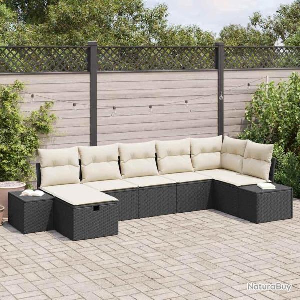 Ensemble de canap� de jardin avec coussin 7 pcs Noir polyrotin