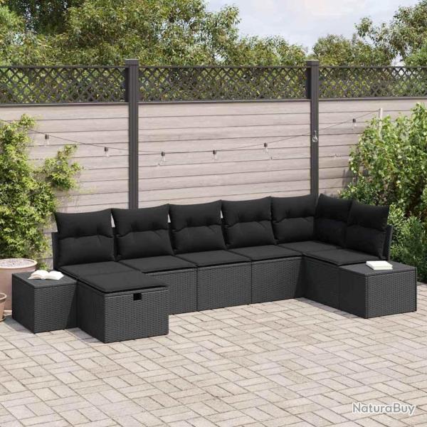 Ensemble de canap� de jardin avec coussin 7 pcs Noir polyrotin