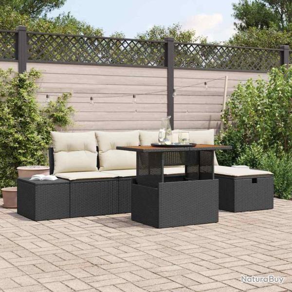 Ensemble de canap� de jardin avec coussin 6 pcs Noir polyrotin