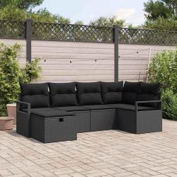 Ensemble de canap&eacute; de jardin avec coussin 6 pcs Noir polyrotin
