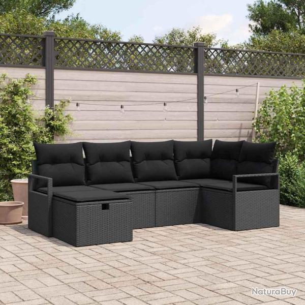 Ensemble de canap� de jardin avec coussin 6 pcs Noir polyrotin