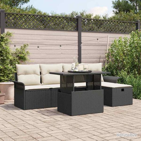 Ensemble de canap� de jardin avec coussin 6 pcs Noir Poly rotin