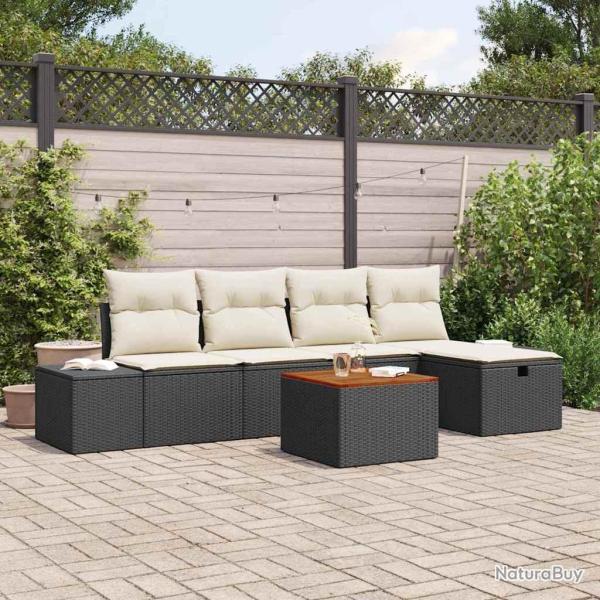 Ensemble de canap� de jardin avec coussin 6 pcs Noir polyrotin