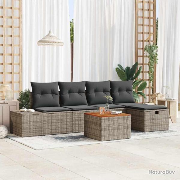 Ensemble de canap� de jardin avec coussin 6 pcs Gris polyrotin