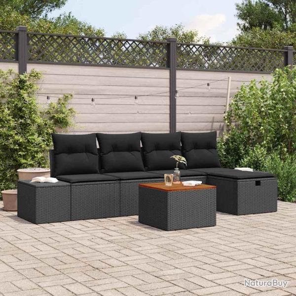 Ensemble de canap� de jardin avec coussin 6 pcs Noir polyrotin