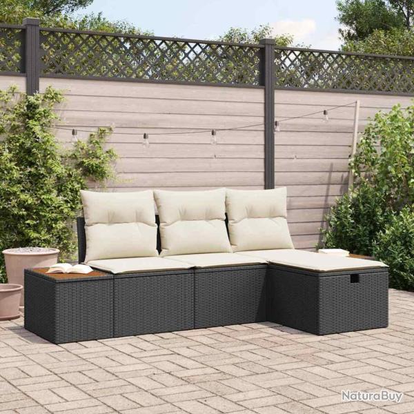 Ensemble de canap� de jardin avec coussin 4 pcs Noir Poly rotin