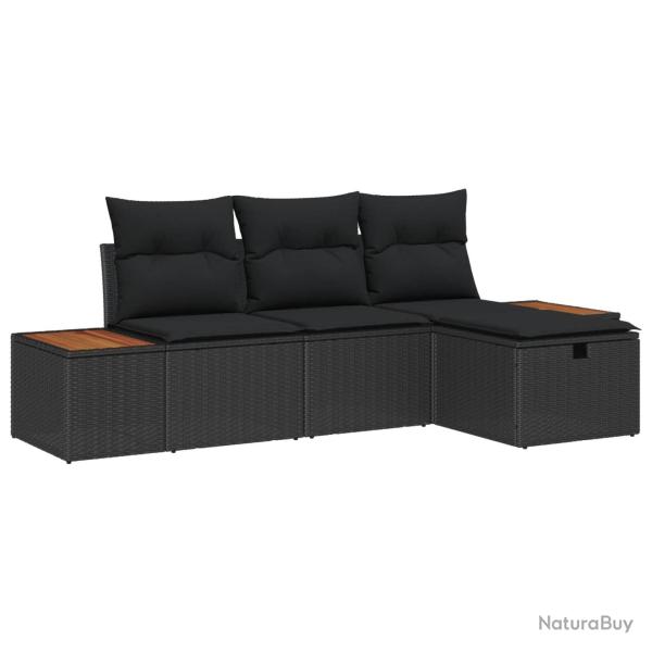 Ensemble de canap� de jardin avec coussin 4 pcs Noir Poly rotin