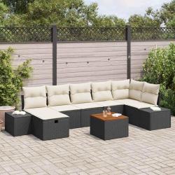 Ensemble de canap&eacute; de jardin avec coussin 8 pcs Noir polyrotin