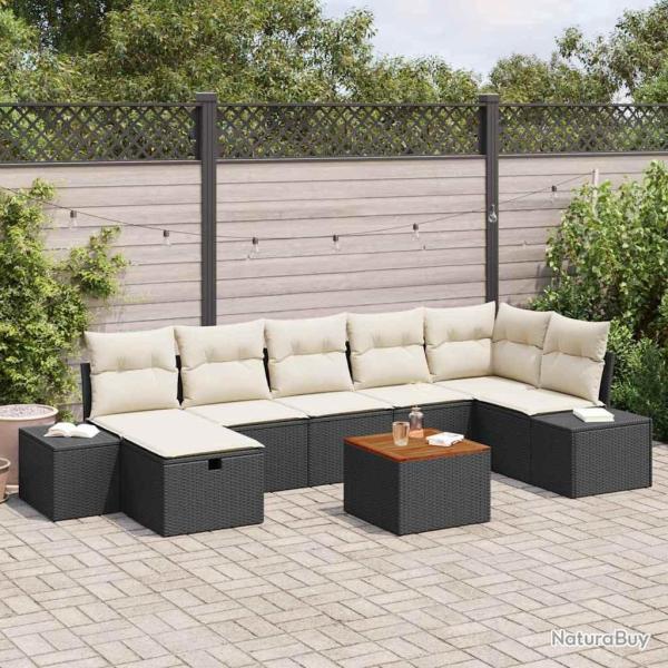 Ensemble de canap� de jardin avec coussin 8 pcs Noir polyrotin
