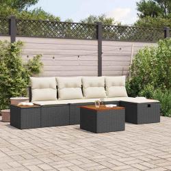 Ensemble de canap&eacute; de jardin avec coussin 6 pcs Noir polyrotin