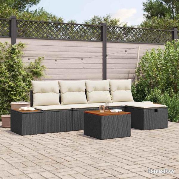Ensemble de canap� de jardin avec coussin 6 pcs Noir polyrotin