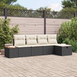 Ensemble de canap&eacute; de jardin avec coussin 5 pcs Noir polyrotin