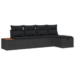 Ensemble de canap&eacute; de jardin avec coussin 5 pcs Noir polyrotin