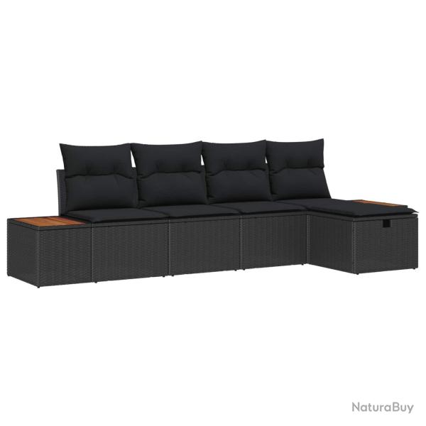 Ensemble de canap� de jardin avec coussin 5 pcs Noir polyrotin