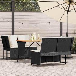 Salon de jardin 3 pcs avec coussins noir r&eacute;sine tress&eacute;e