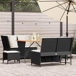 Salon de jardin 5 pcs avec coussins noir r&eacute;sine tress&eacute;e