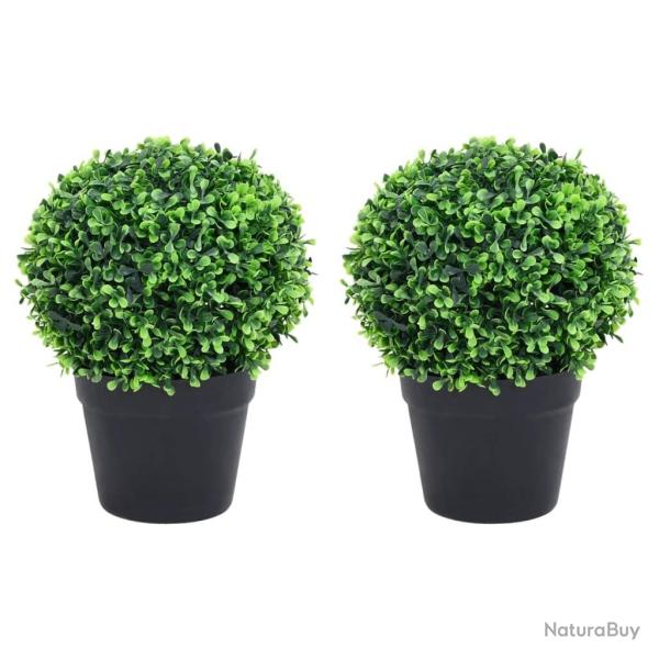 Plantes de buis artificiel 2 pcs avec pots Boule Vert 27 cm