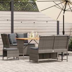 Salon de jardin 5 pcs avec coussins gris r&eacute;sine tress&eacute;e