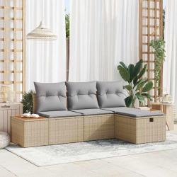 Ensemble de canap&eacute; de jardin avec coussin 4 pcs Beige polyrotin