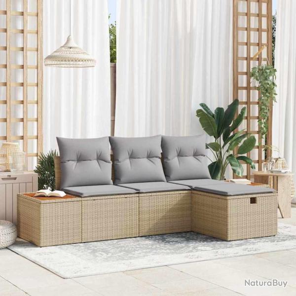 Ensemble de canap� de jardin avec coussin 4 pcs Beige polyrotin